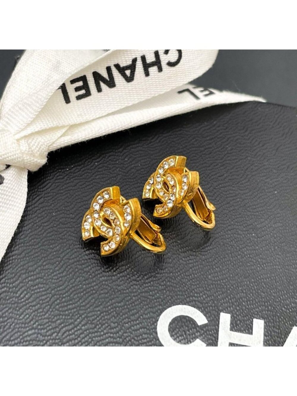 Chanel CC Logo Earrings Rhinestone Icon